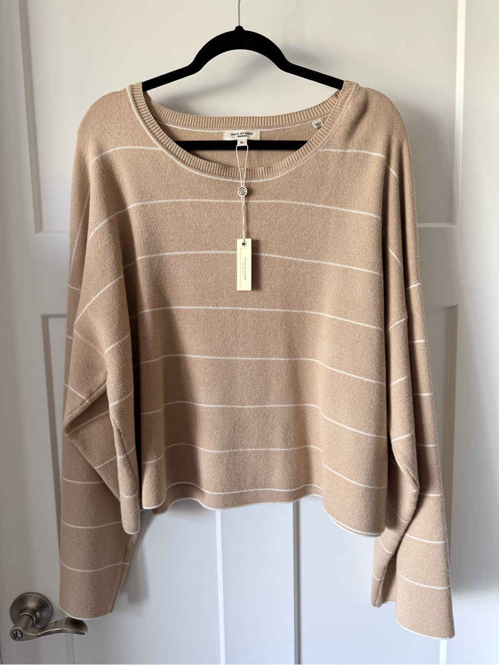 Max Studio Striped Lightweight Sweater In Beige And Ivory Size Xl Nwt